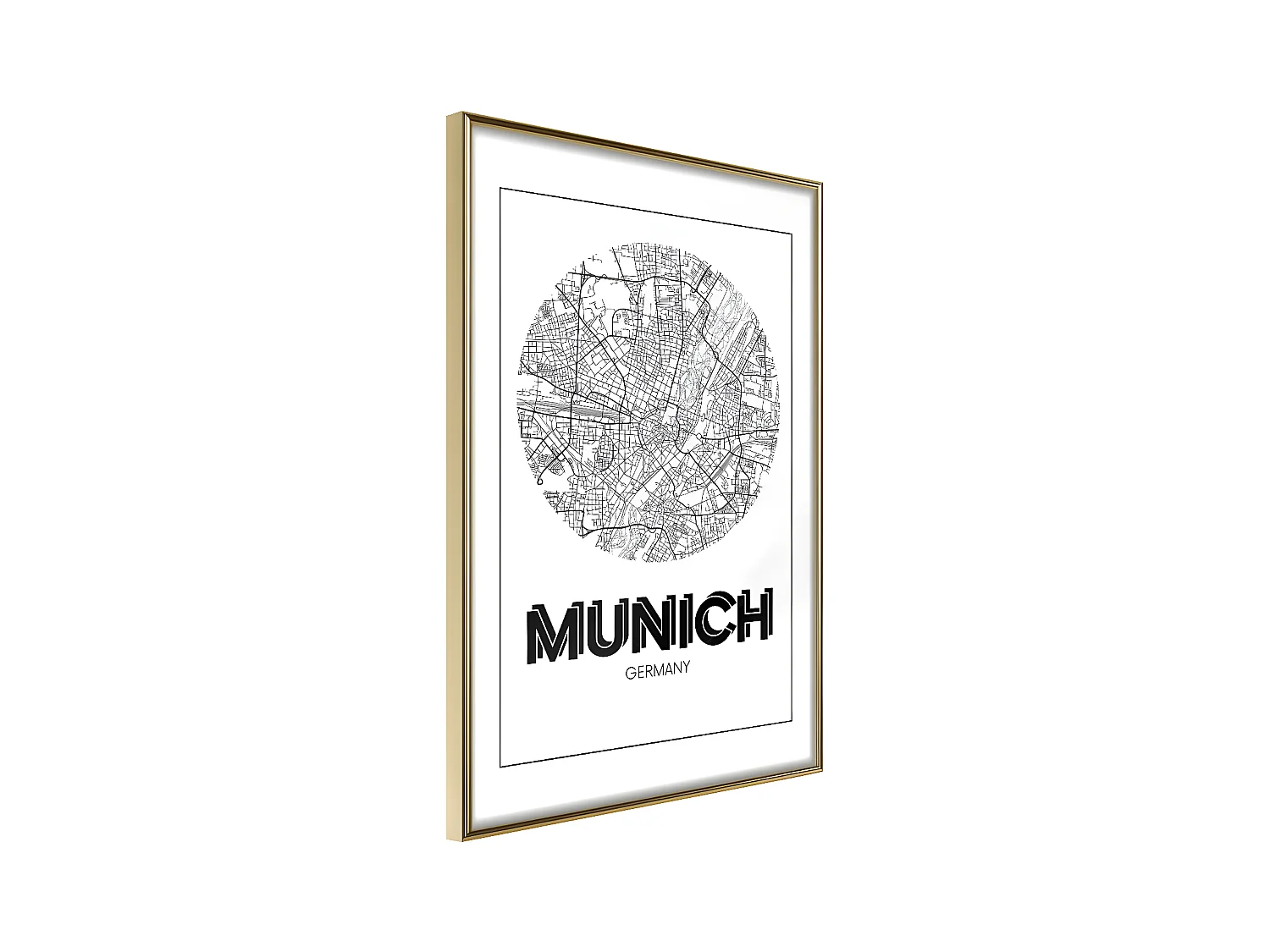 Affiche Murale Encadrée "City Map Munich Round" 21 x 30 cm Or