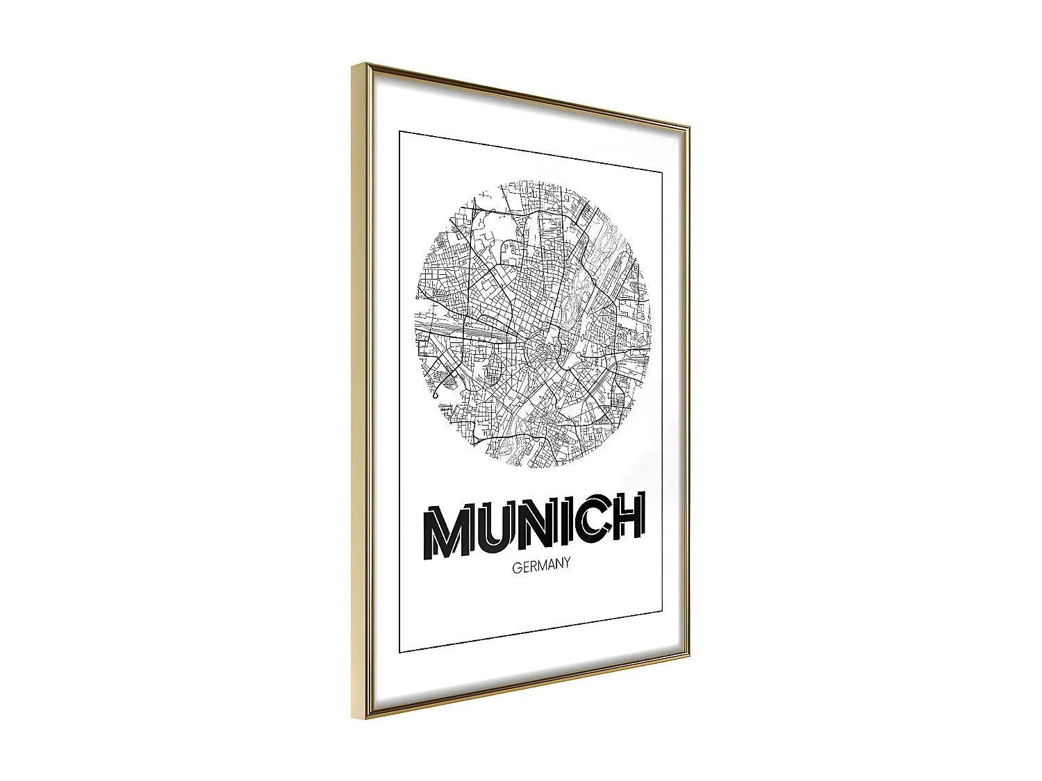 Affiche Murale Encadrée "City Map Munich Round" 21 x 30 cm Or