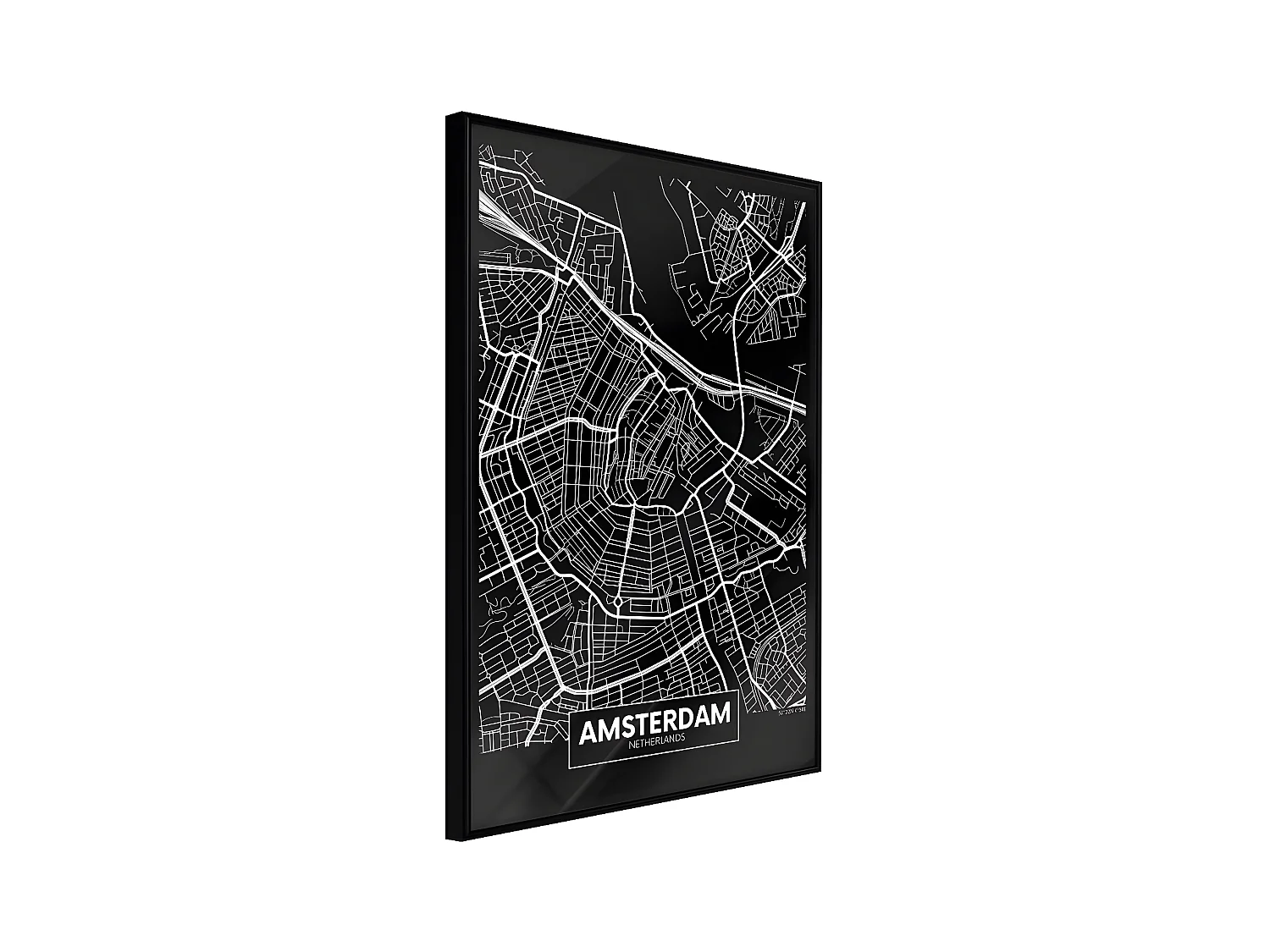 Affiche Murale Encadrée "City Map Amsterdam Dark" 30 x 42 cm Noir