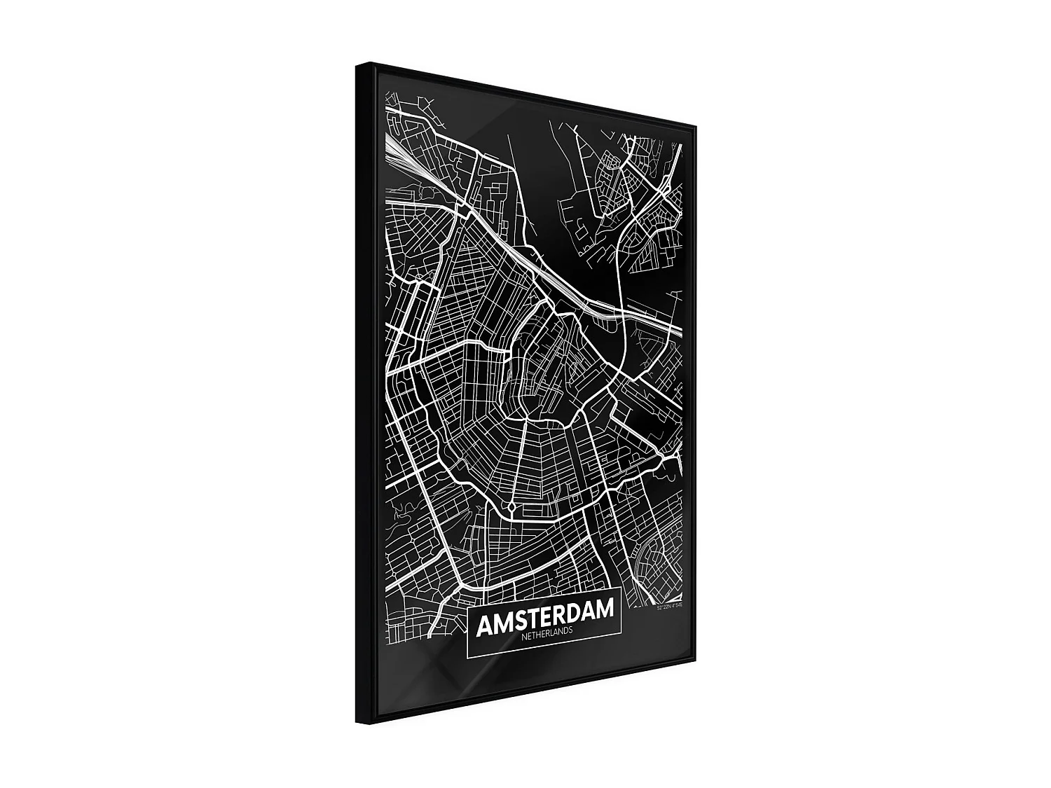 Affiche Murale Encadrée "City Map Amsterdam Dark" 30 x 42 cm Noir