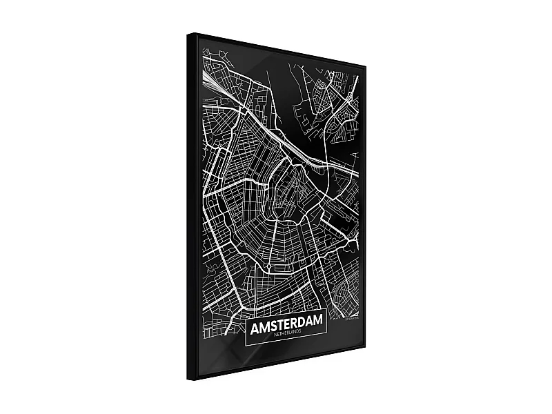 Affiche Murale Encadrée "City Map Amsterdam Dark" 30 x 42 cm Noir