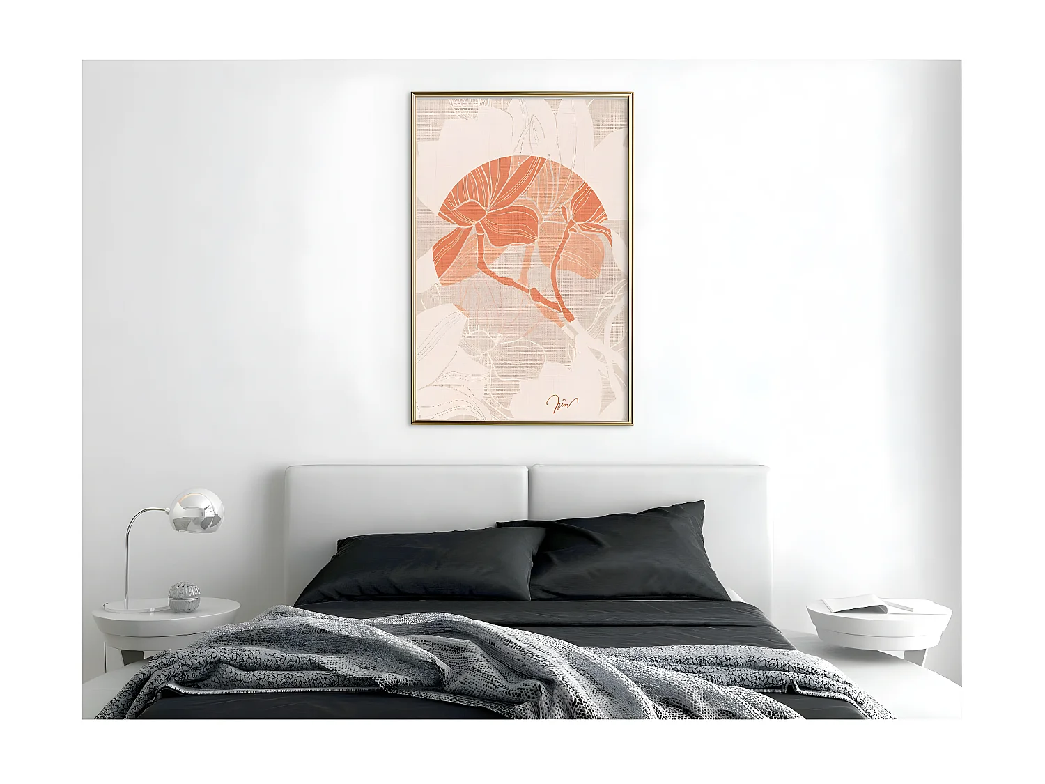 Affiche Murale Encadrée "Flowers on Fabric" 40 x 60 cm Or