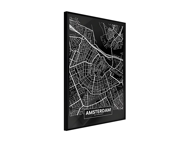 Affiche Murale Encadrée "City Map Amsterdam Dark" 40 x 60 cm Noir