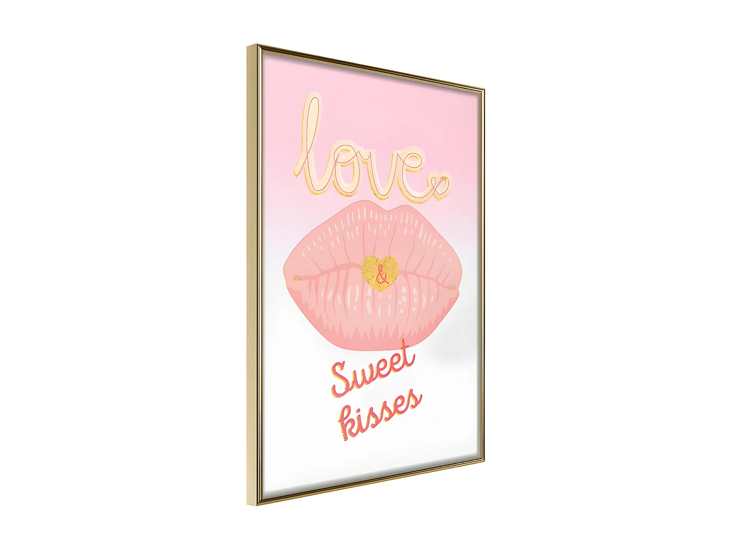 Affiche Murale Encadrée "Pink Kisses" 30 x 42 cm Or