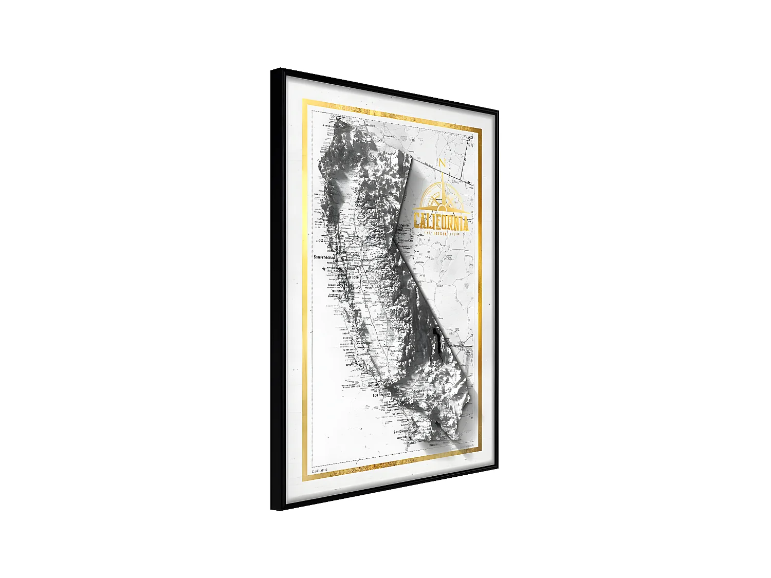 Affiche Murale Encadrée "Raised Relief Map California" 21 x 30 cm Noir