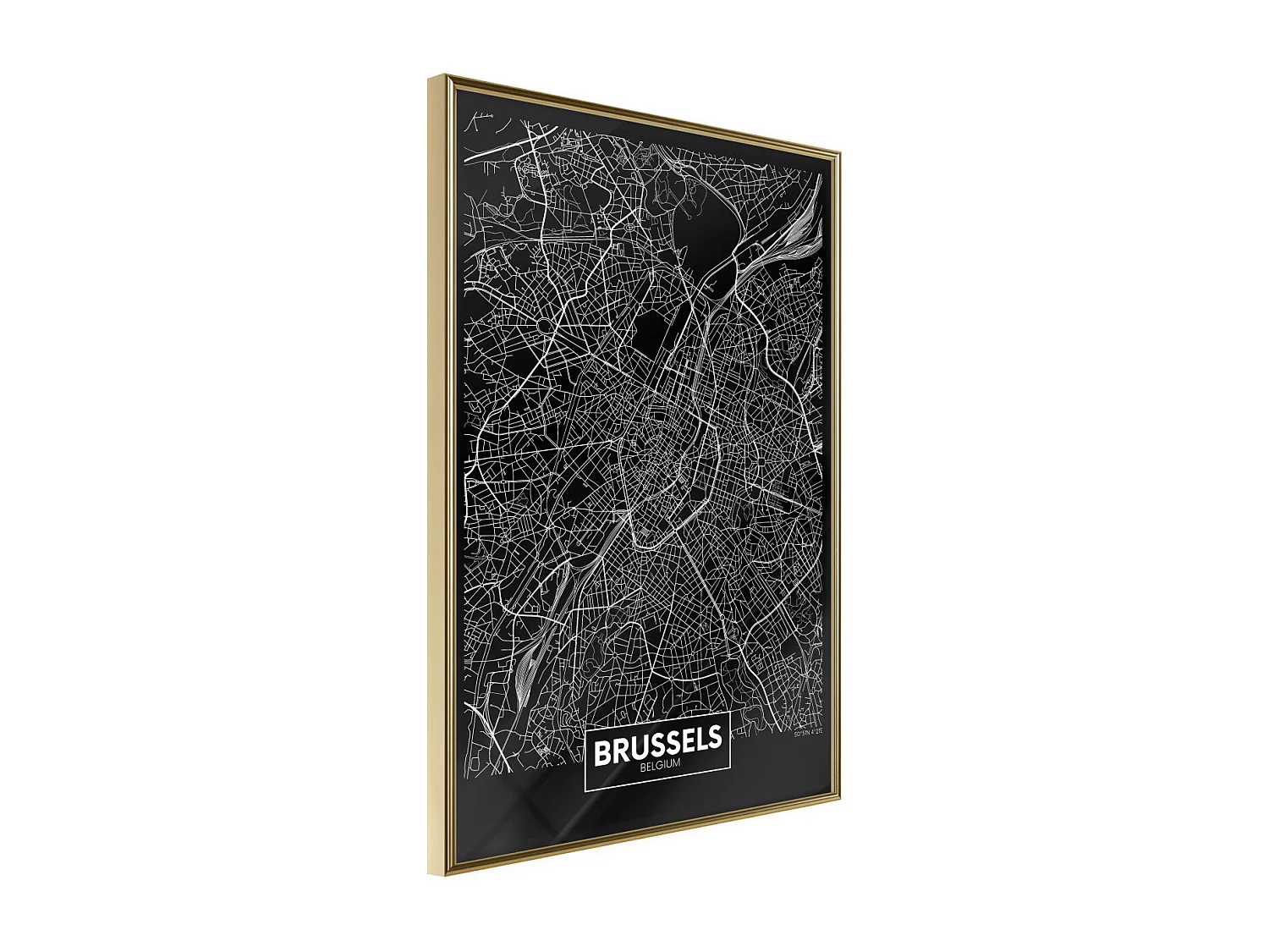 Affiche Murale Encadrée "City Map Brussels Dark" 30 x 42 cm Or