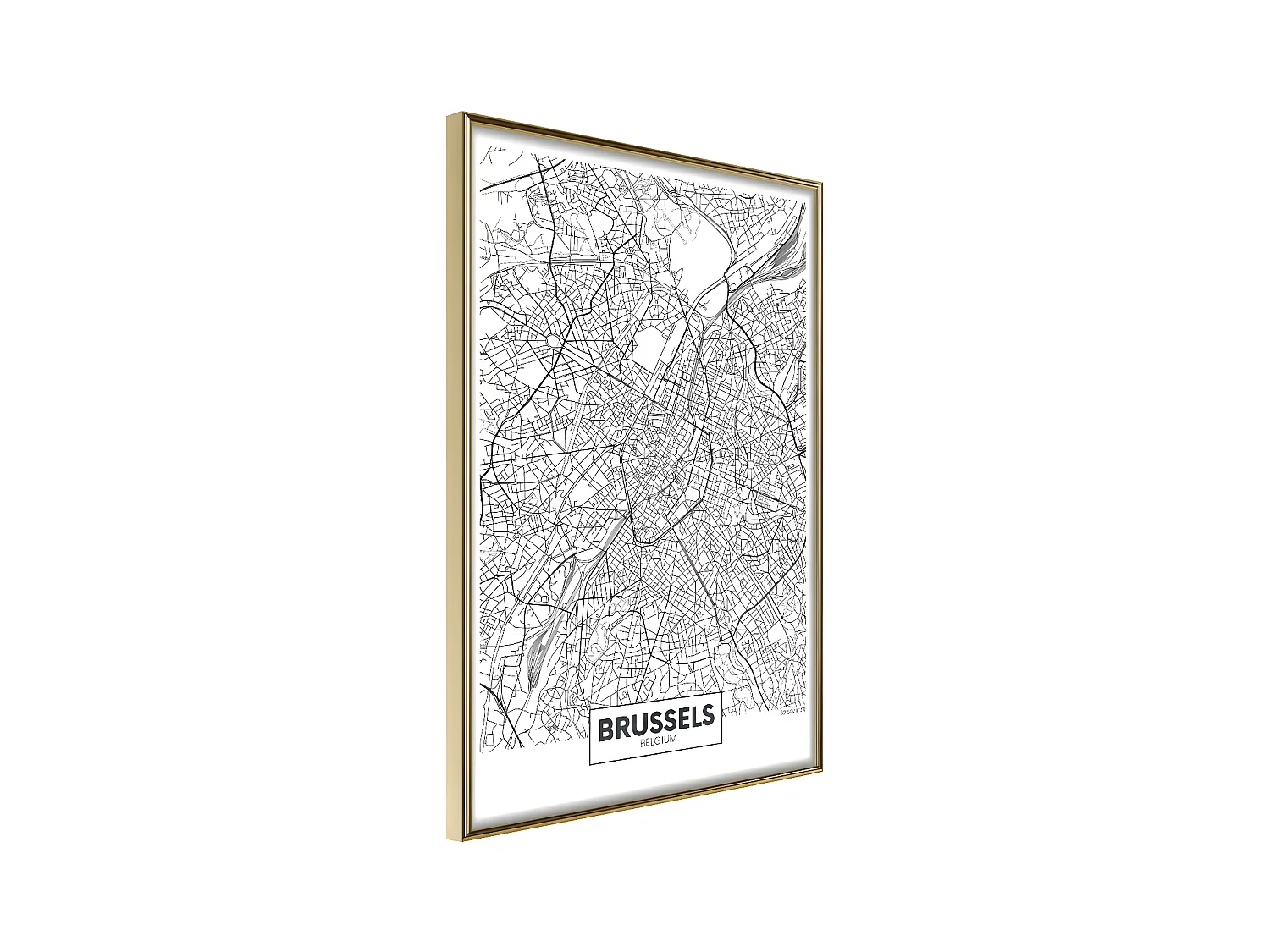 Affiche Murale Encadrée "City map Brussels" 21 x 30 cm Or