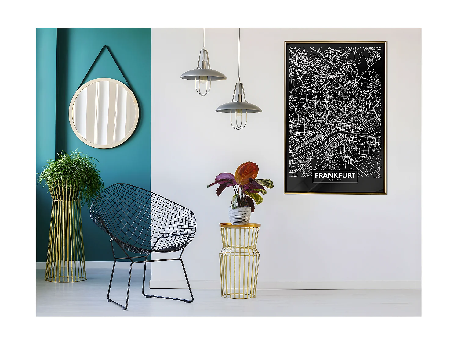 Affiche Murale Encadrée "City Map Frankfurt Dark" 40 x 60 cm Or