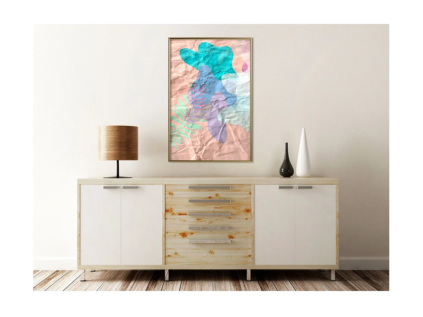 Affiche Murale Encadrée "Colourful Camouflage Peach" 40 x 60 cm Or