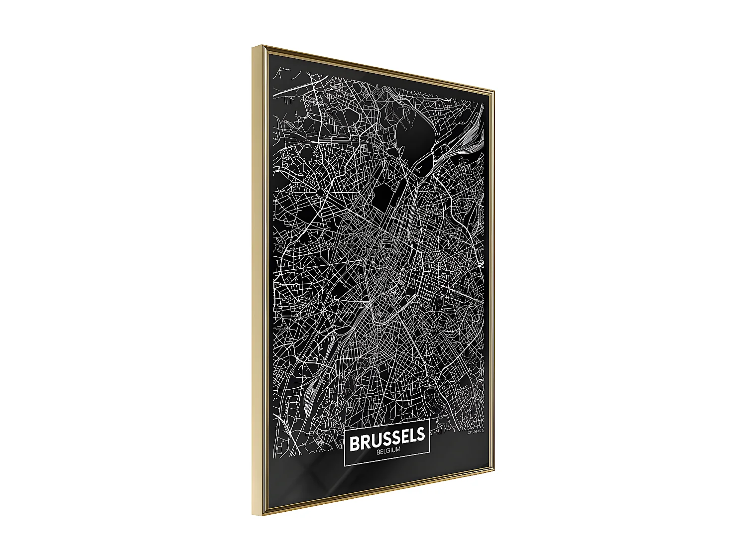 Affiche Murale Encadrée "City Map Brussels Dark" 40 x 60 cm Or