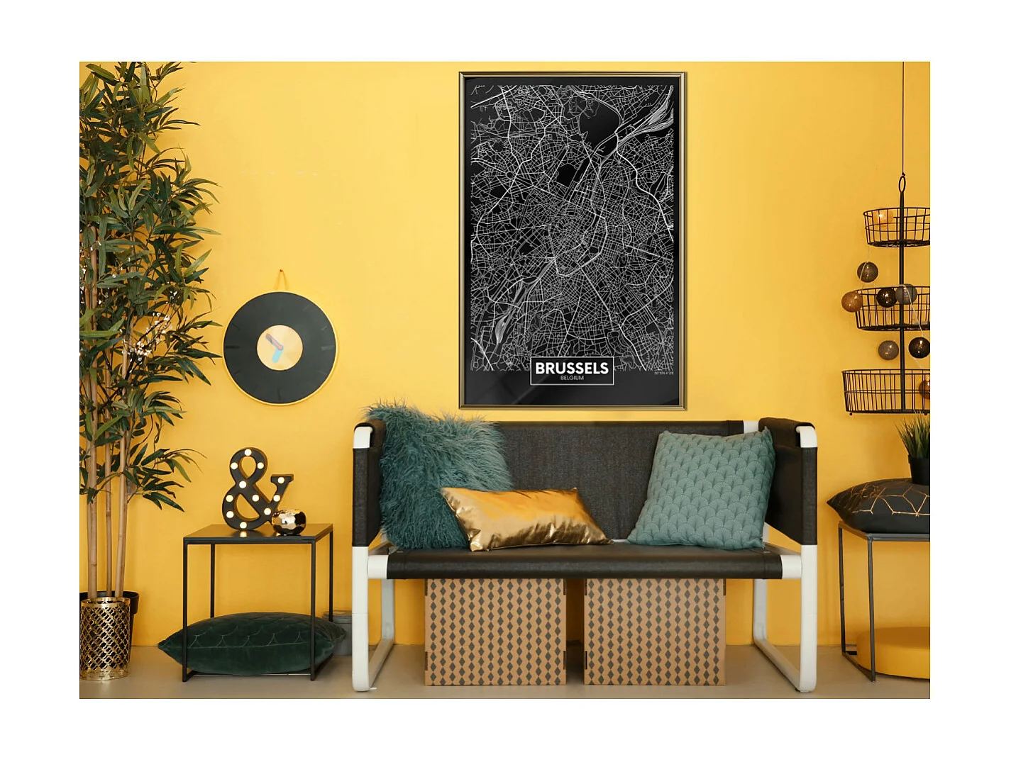 Affiche Murale Encadrée "City Map Brussels Dark" 40 x 60 cm Or