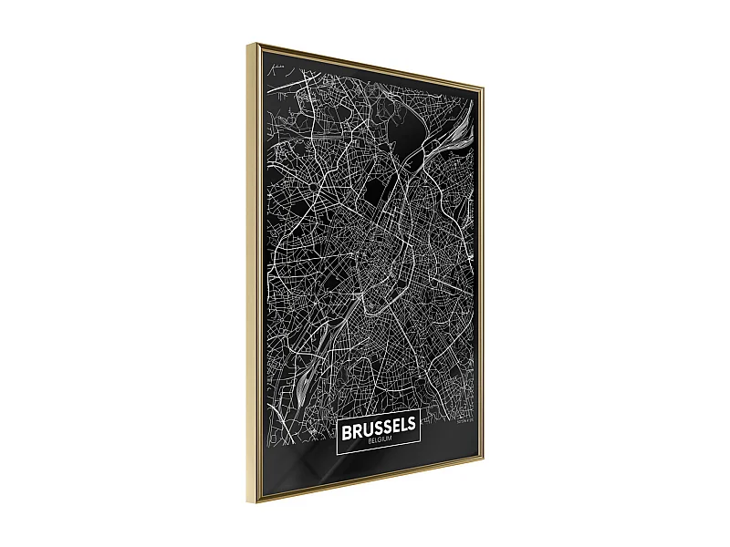 Affiche Murale Encadrée "City Map Brussels Dark" 40 x 60 cm Or
