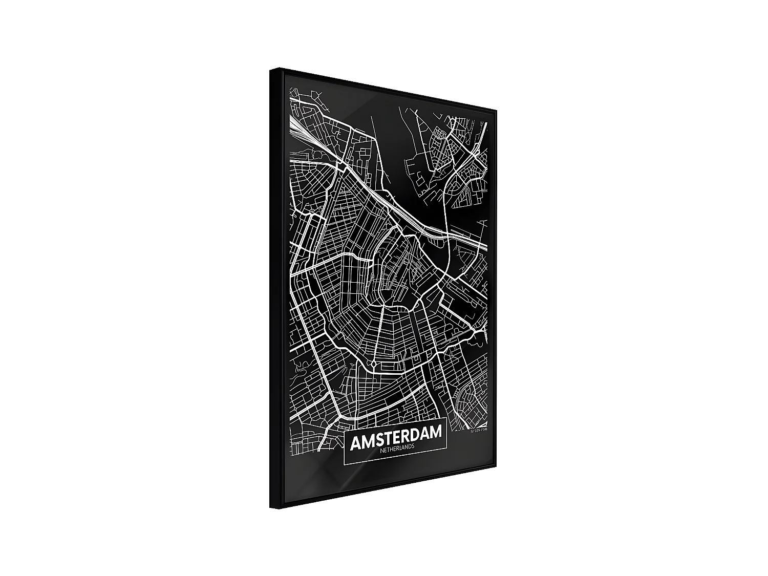 Affiche Murale Encadrée "City Map Amsterdam Dark" 21 x 30 cm Noir