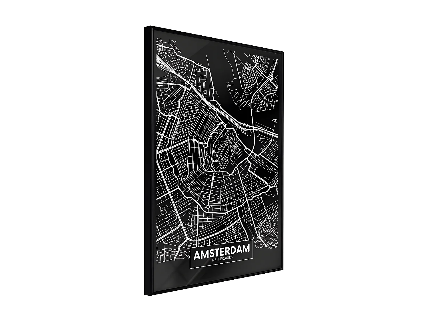 Affiche Murale Encadrée "City Map Amsterdam Dark" 21 x 30 cm Noir