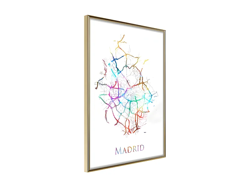 Affiche Murale Encadrée "City Map Madrid Colour" 21 x 30 cm Or