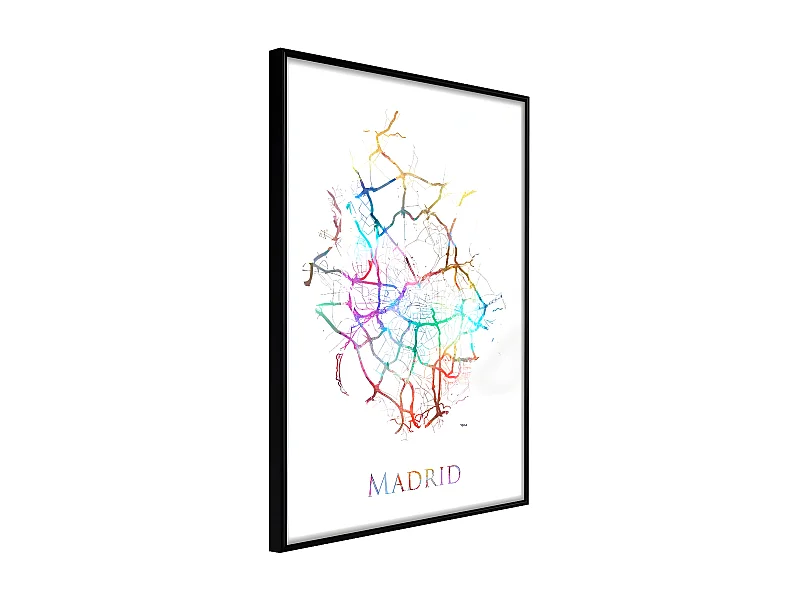 Affiche Murale Encadrée "City Map Madrid Colour" 21 x 30 cm Noir