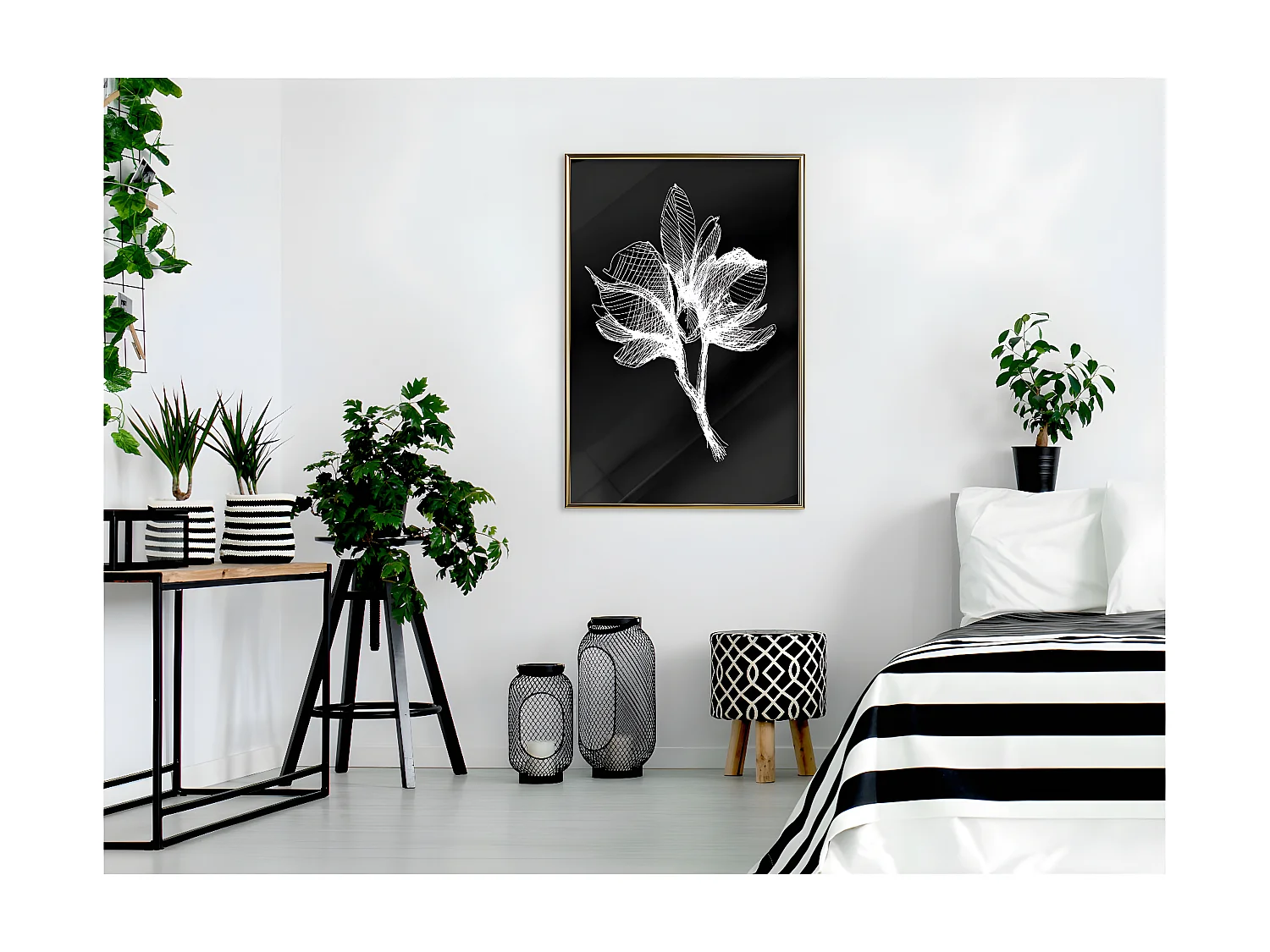 Affiche Murale Encadrée "White Plant" 40 x 60 cm Or