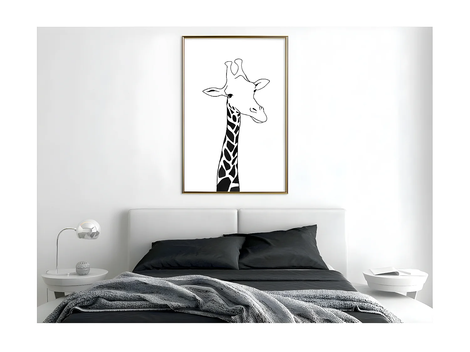 Affiche Murale Encadrée "Black and White Giraffe" 40 x 60 cm Or