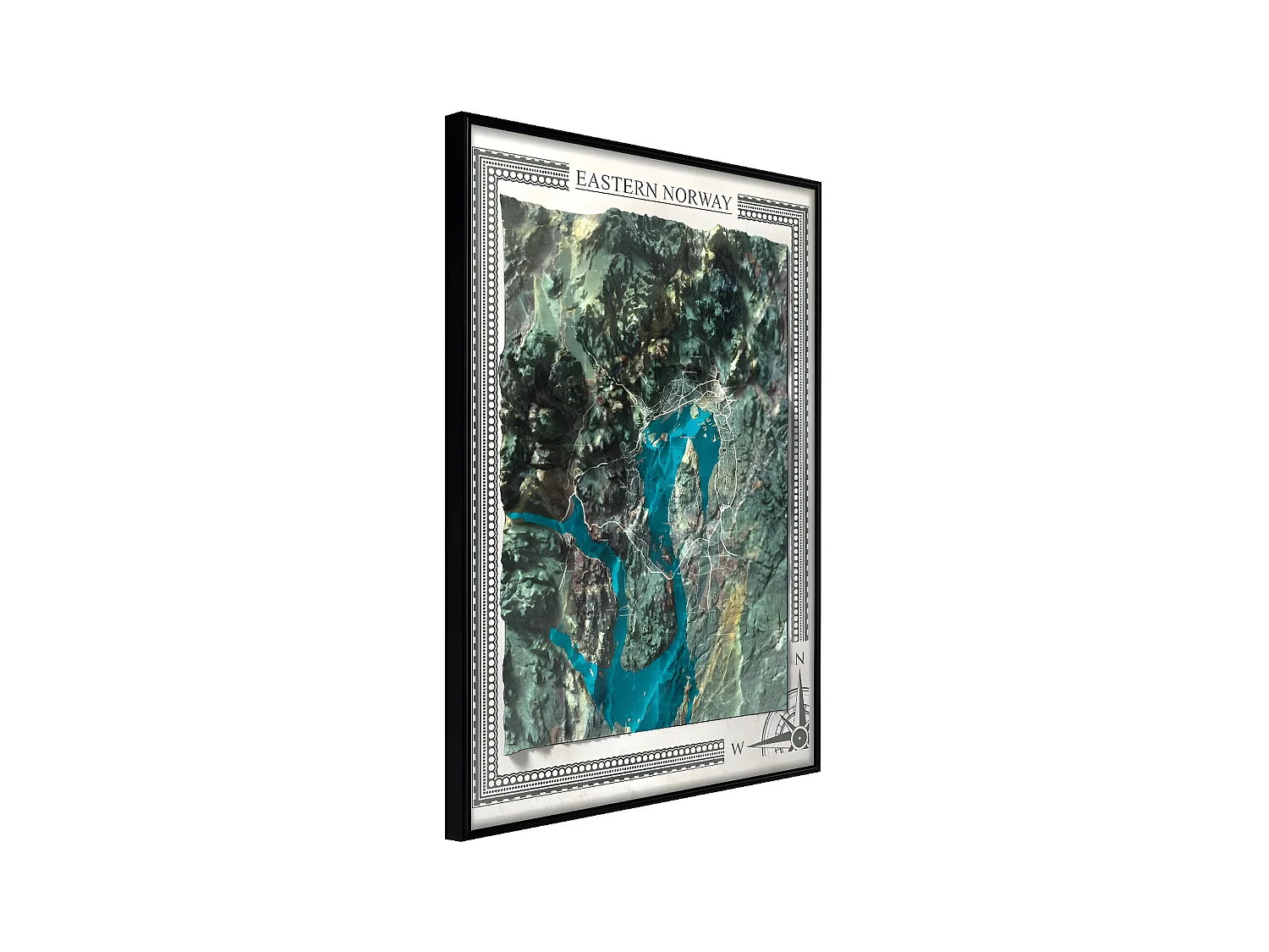 Affiche Murale Encadrée "Raised Relief Map Eastern Norway" 30 x 42 cm Noir