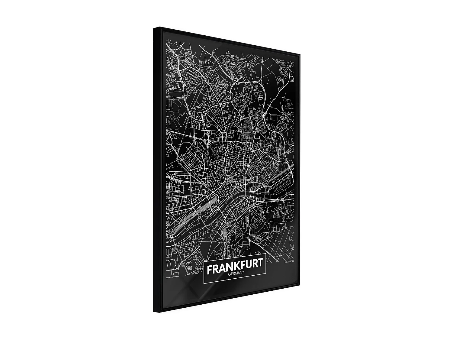 Affiche Murale Encadrée "City Map Frankfurt Dark" 40 x 60 cm Noir