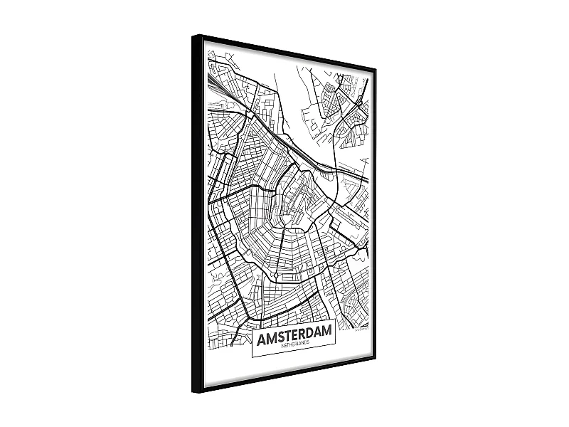 Affiche Murale Encadrée "City map Amsterdam" 21 x 30 cm Noir