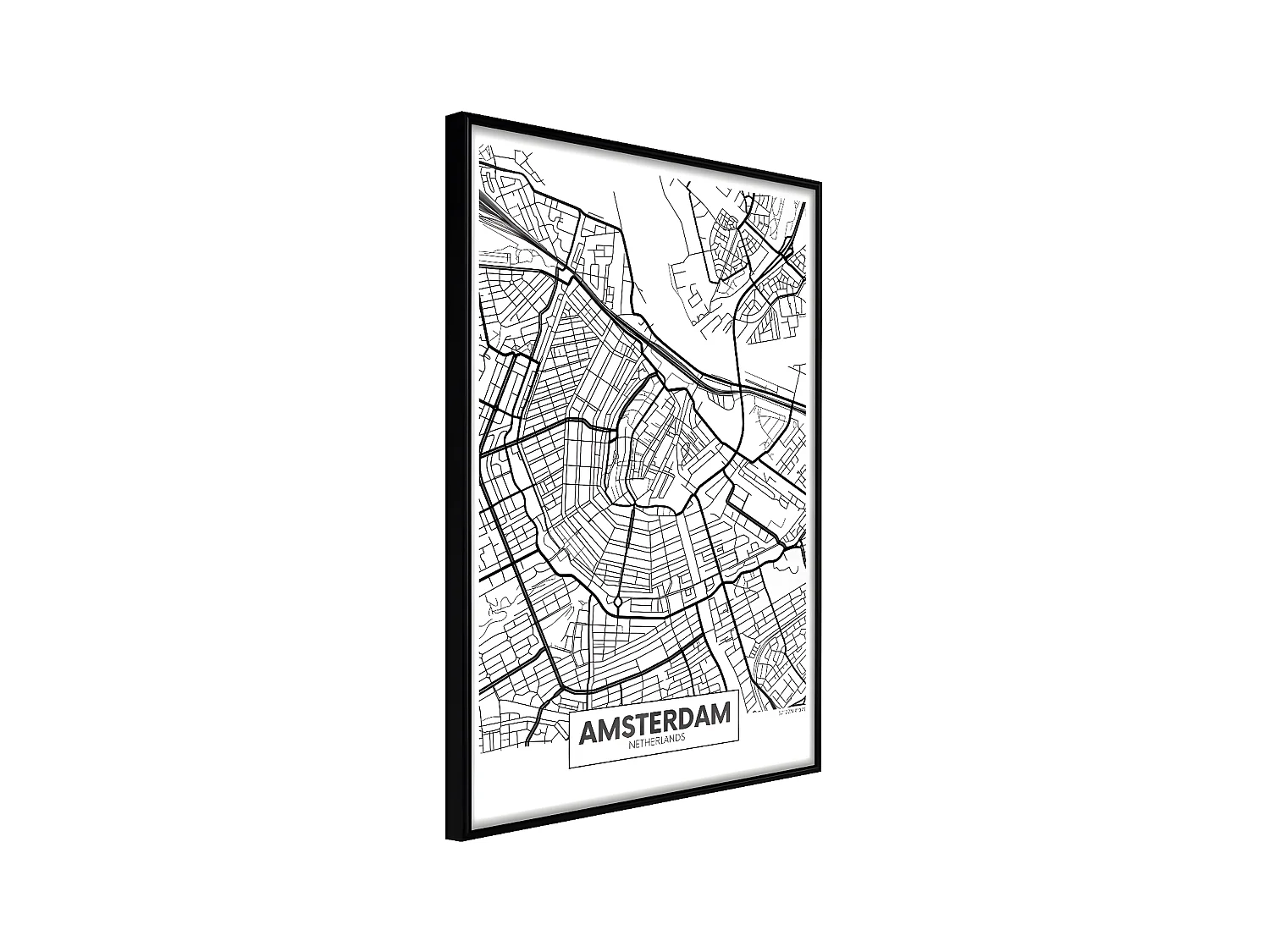 Affiche Murale Encadrée "City map Amsterdam" 21 x 30 cm Noir