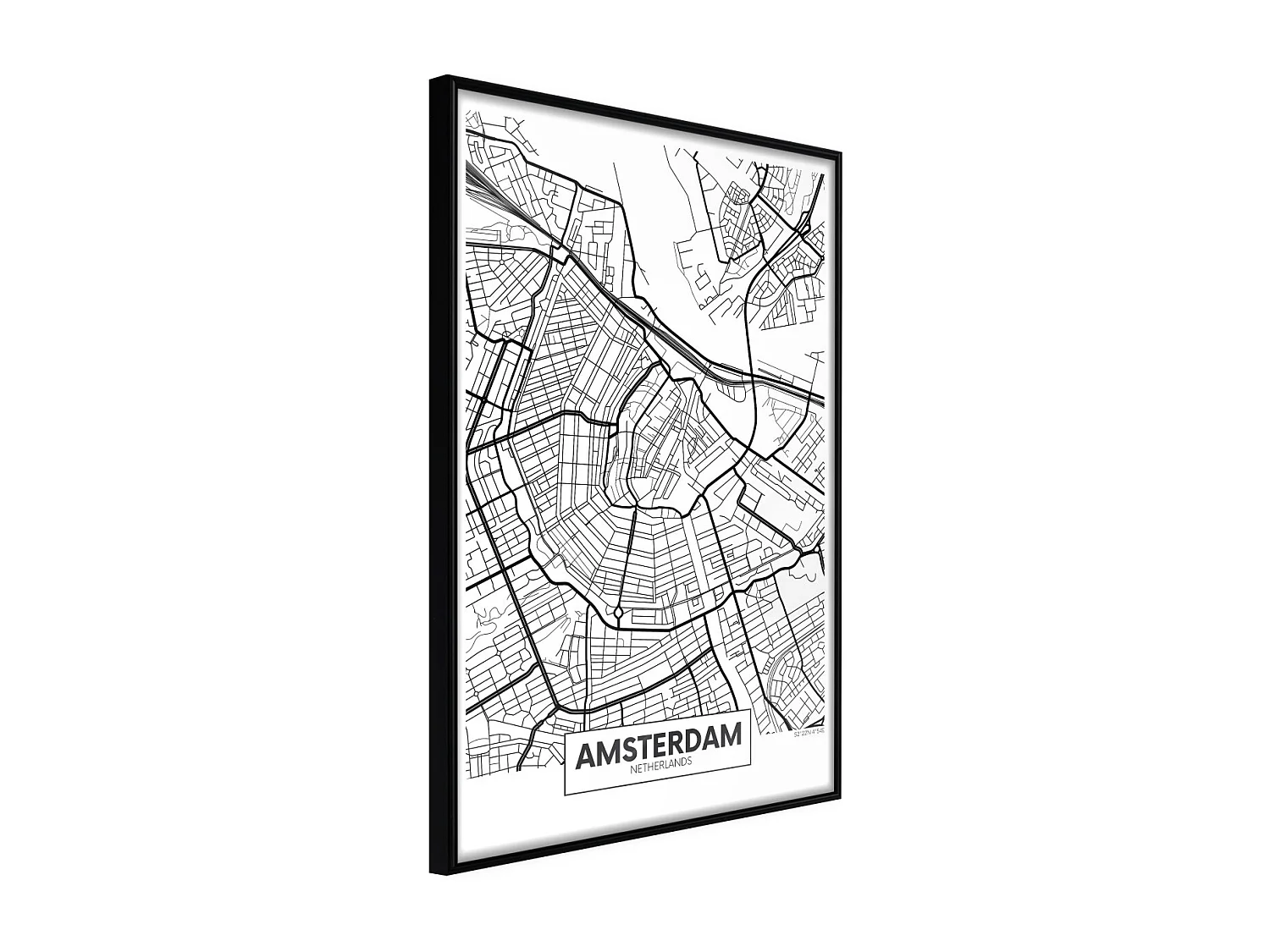 Affiche Murale Encadrée "City map Amsterdam" 21 x 30 cm Noir