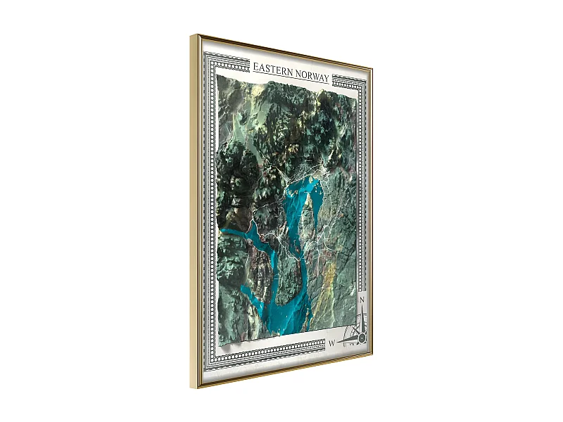 Affiche Murale Encadrée "Raised Relief Map Eastern Norway" 21 x 30 cm Or