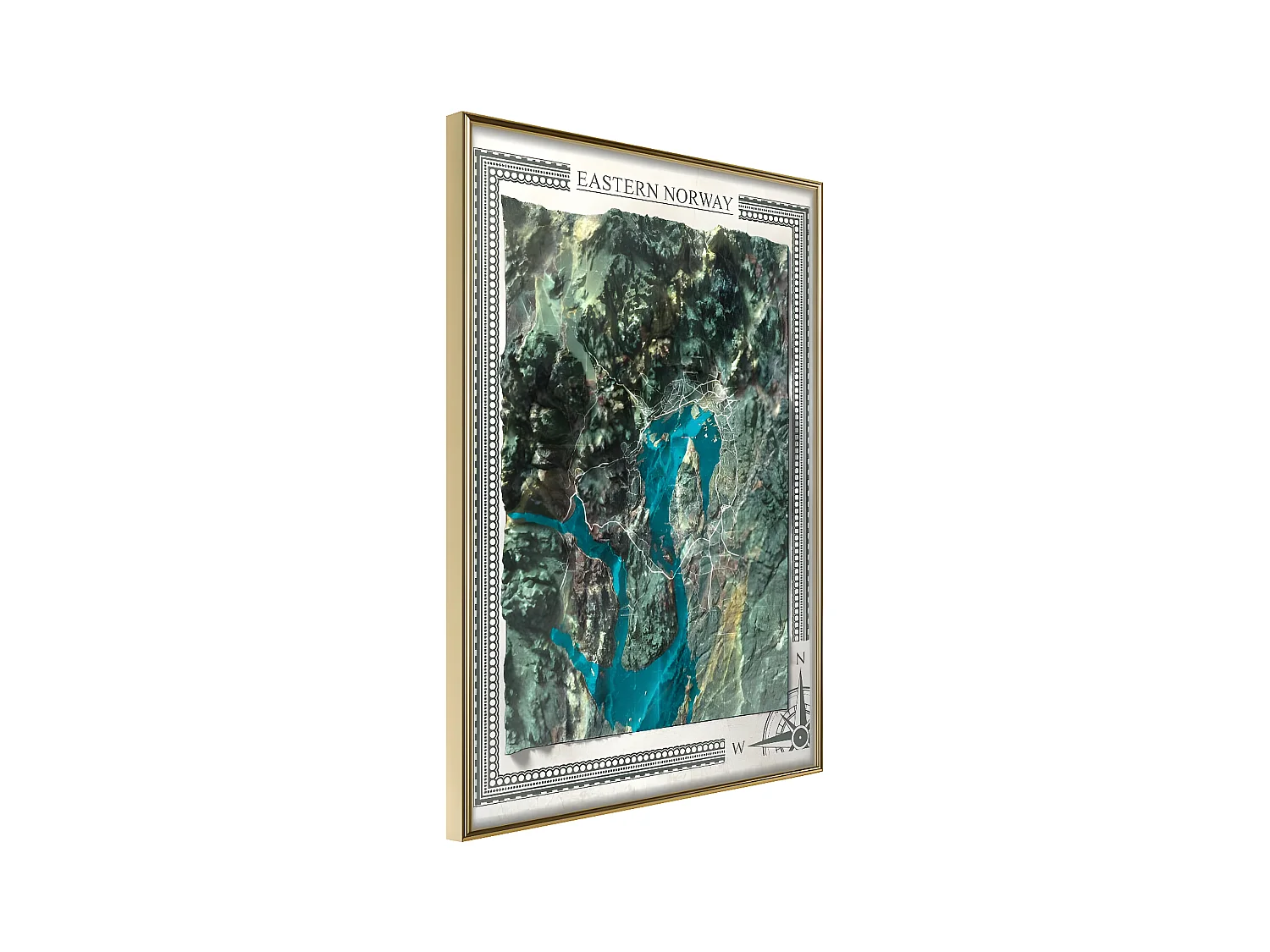 Affiche Murale Encadrée "Raised Relief Map Eastern Norway" 21 x 30 cm Or