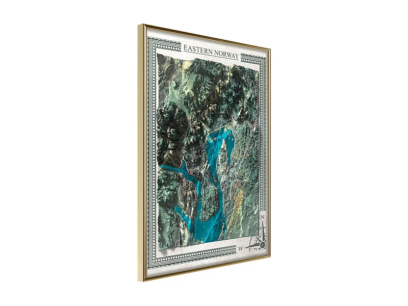 Affiche Murale Encadrée "Raised Relief Map Eastern Norway" 21 x 30 cm Or