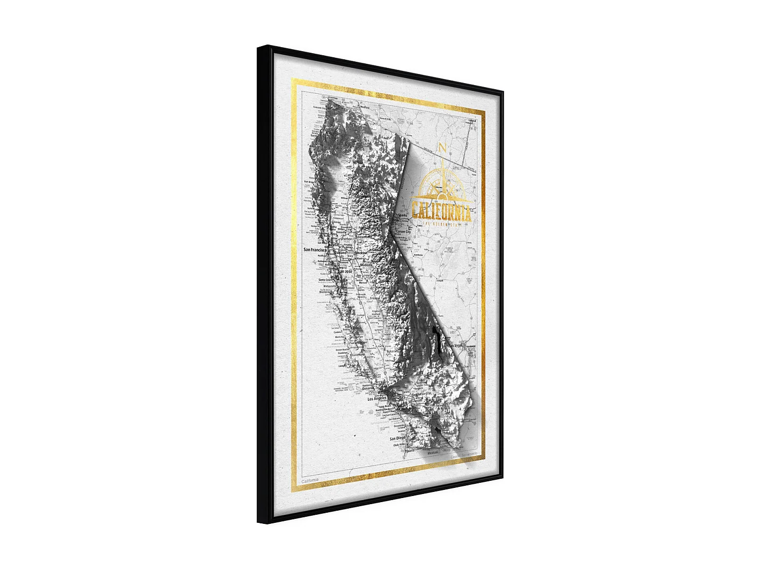 Affiche Murale Encadrée "Raised Relief Map California" 40 x 60 cm Noir