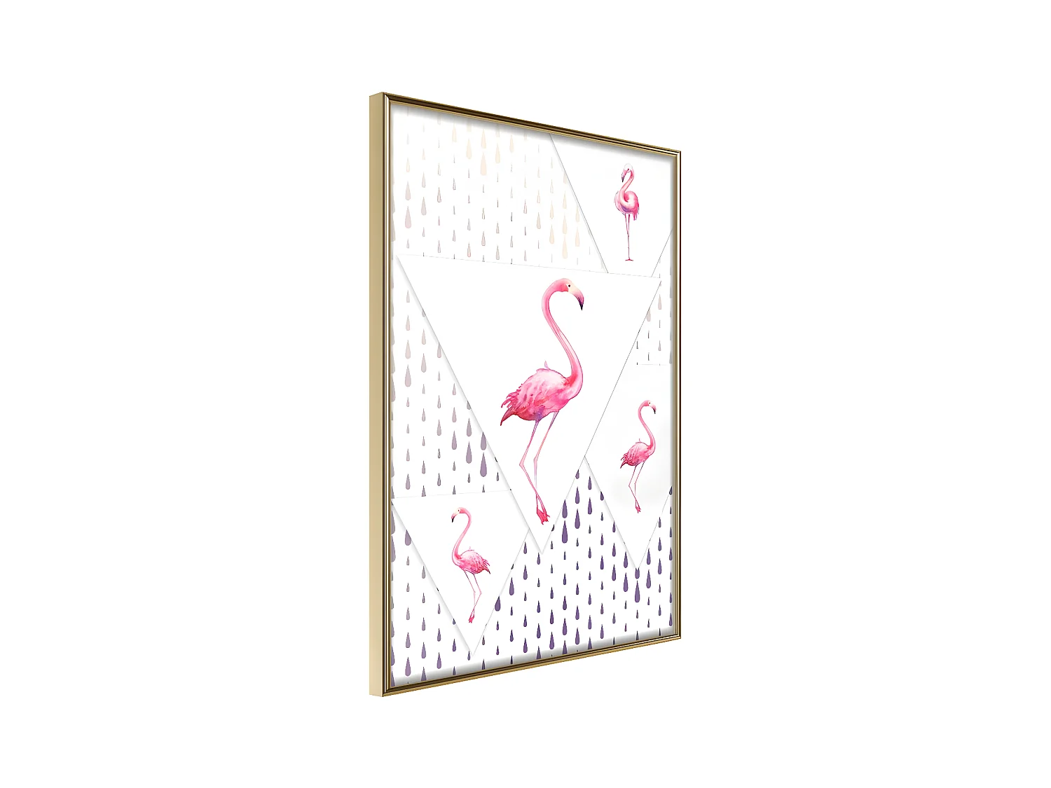 Affiche Murale Encadrée "Flamingos and Triangles" 30 x 42 cm Or