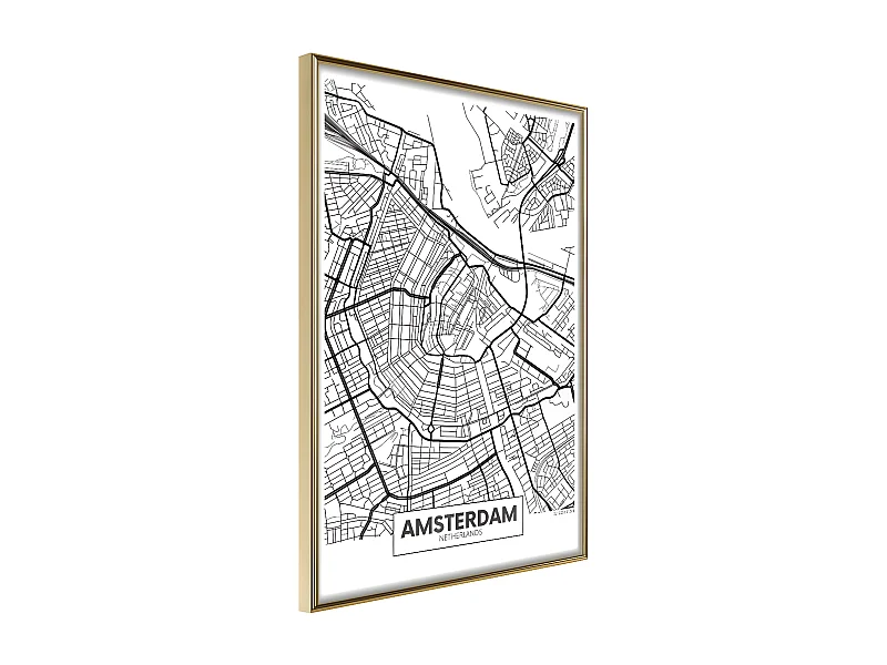 Affiche Murale Encadrée "City map Amsterdam" 21 x 30 cm Or