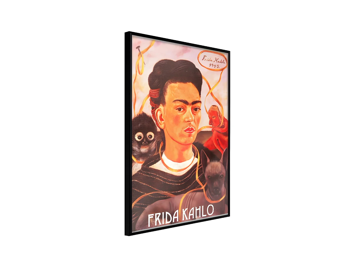 Affiche Murale Encadrée "Frida Khalo Self-Portrait" 30 x 42 cm Noir