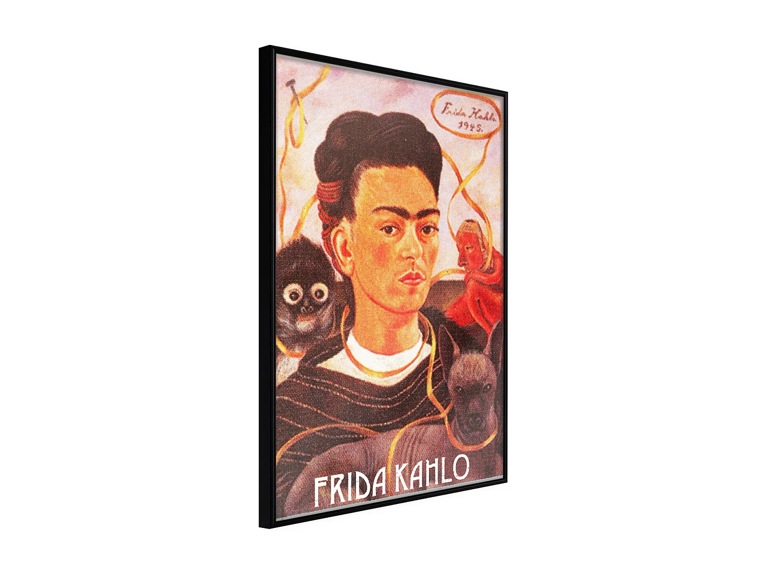 Affiche Murale Encadrée "Frida Khalo Self-Portrait" 30 x 42 cm Noir