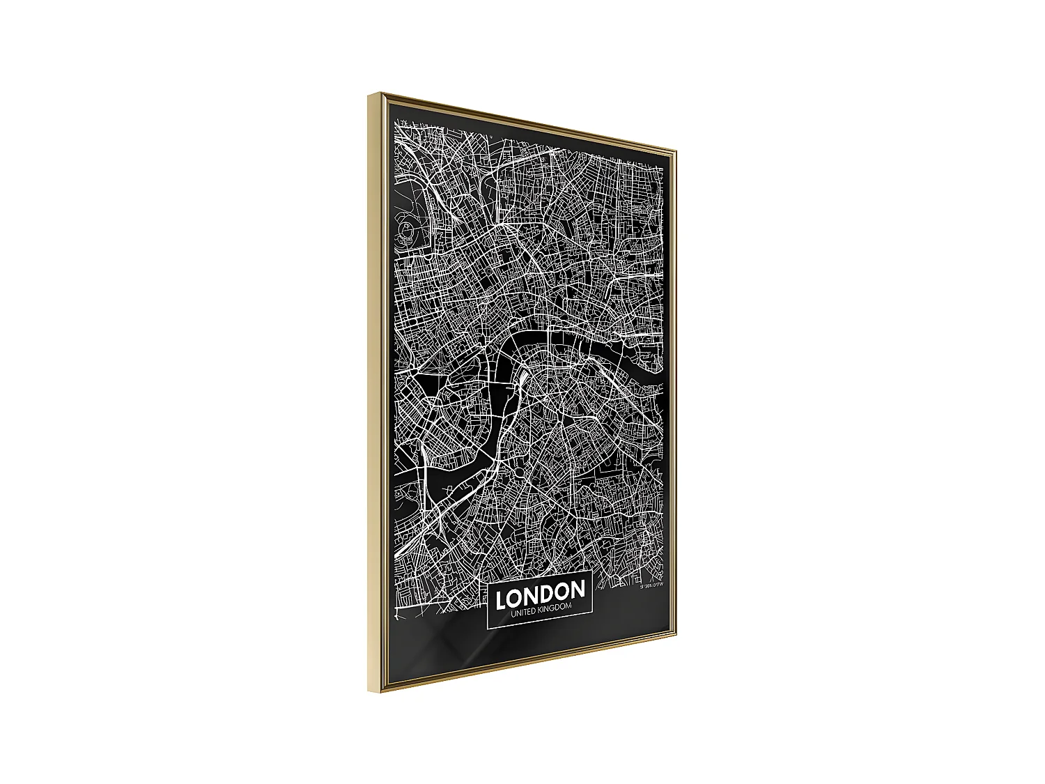 Affiche Murale Encadrée "City Map London Dark" 40 x 60 cm Or