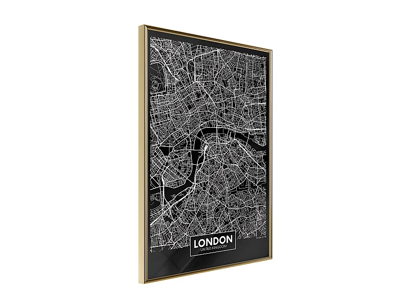 Affiche Murale Encadrée "City Map London Dark" 40 x 60 cm Or