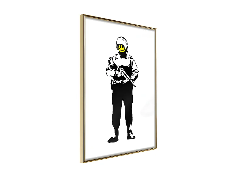 Affiche Murale Encadrée "Banksy Smiling Copper" 30 x 42 cm Or