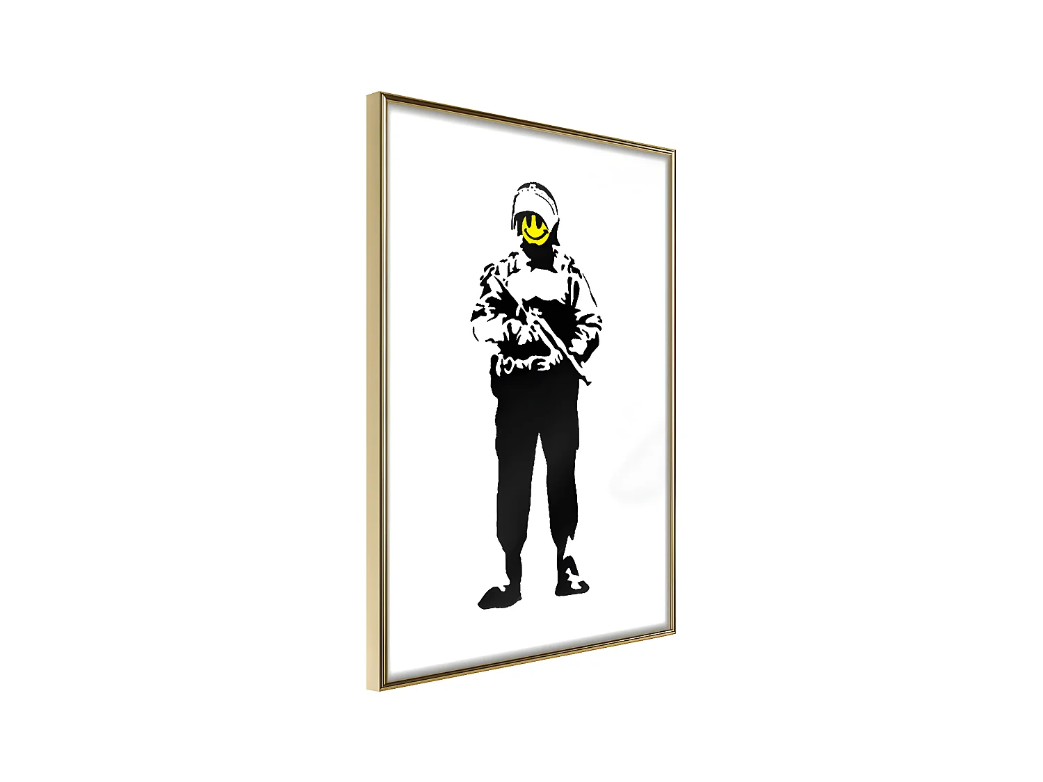 Affiche Murale Encadrée "Banksy Smiling Copper" 30 x 42 cm Or