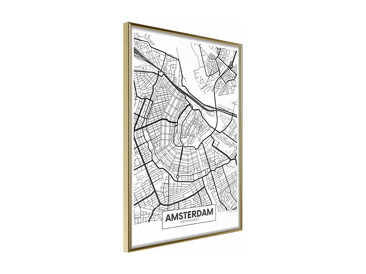 Affiche Murale Encadrée "City map Amsterdam" 30 x 42 cm Or