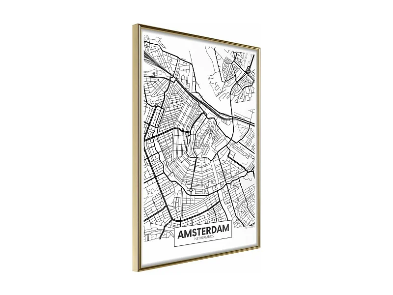 Affiche Murale Encadrée "City map Amsterdam" 30 x 42 cm Or