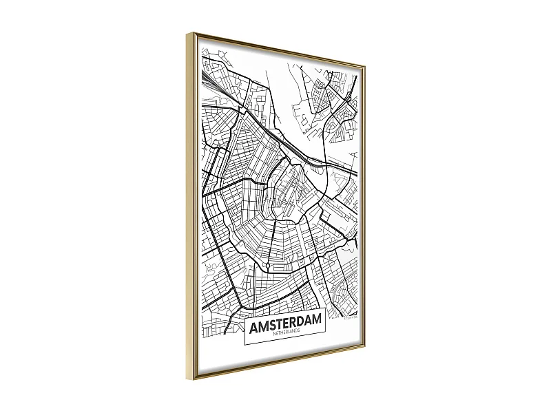 Affiche Murale Encadrée "City map Amsterdam" 30 x 42 cm Or