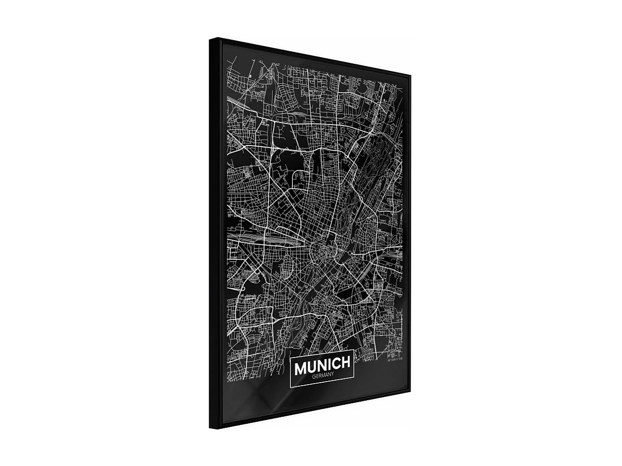 Affiche Murale Encadrée "City Map Munich Dark" 21 x 30 cm Noir