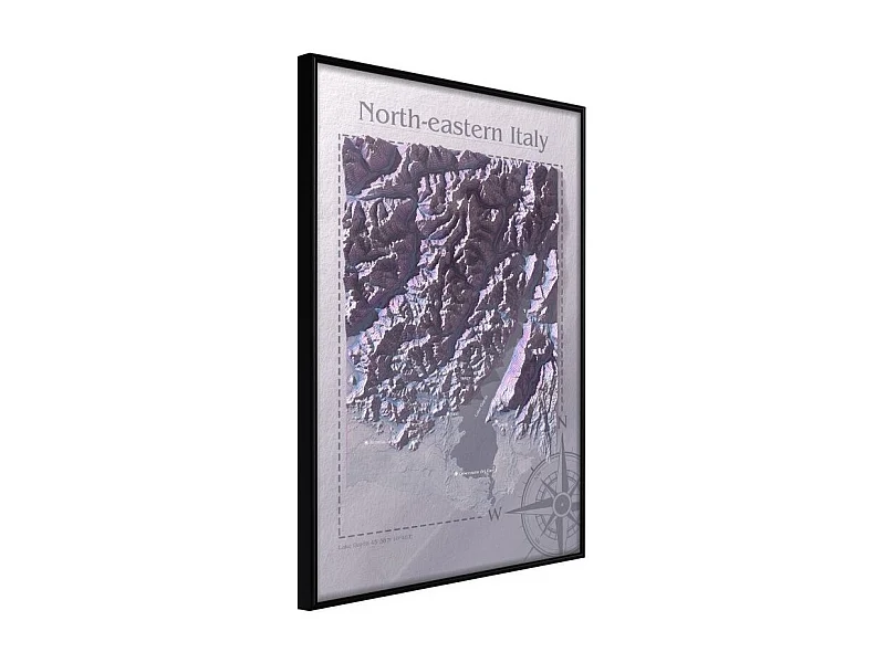 Affiche Murale Encadrée "Raised Relief Map North-Eastern Italy" 30 x 42 cm Noir