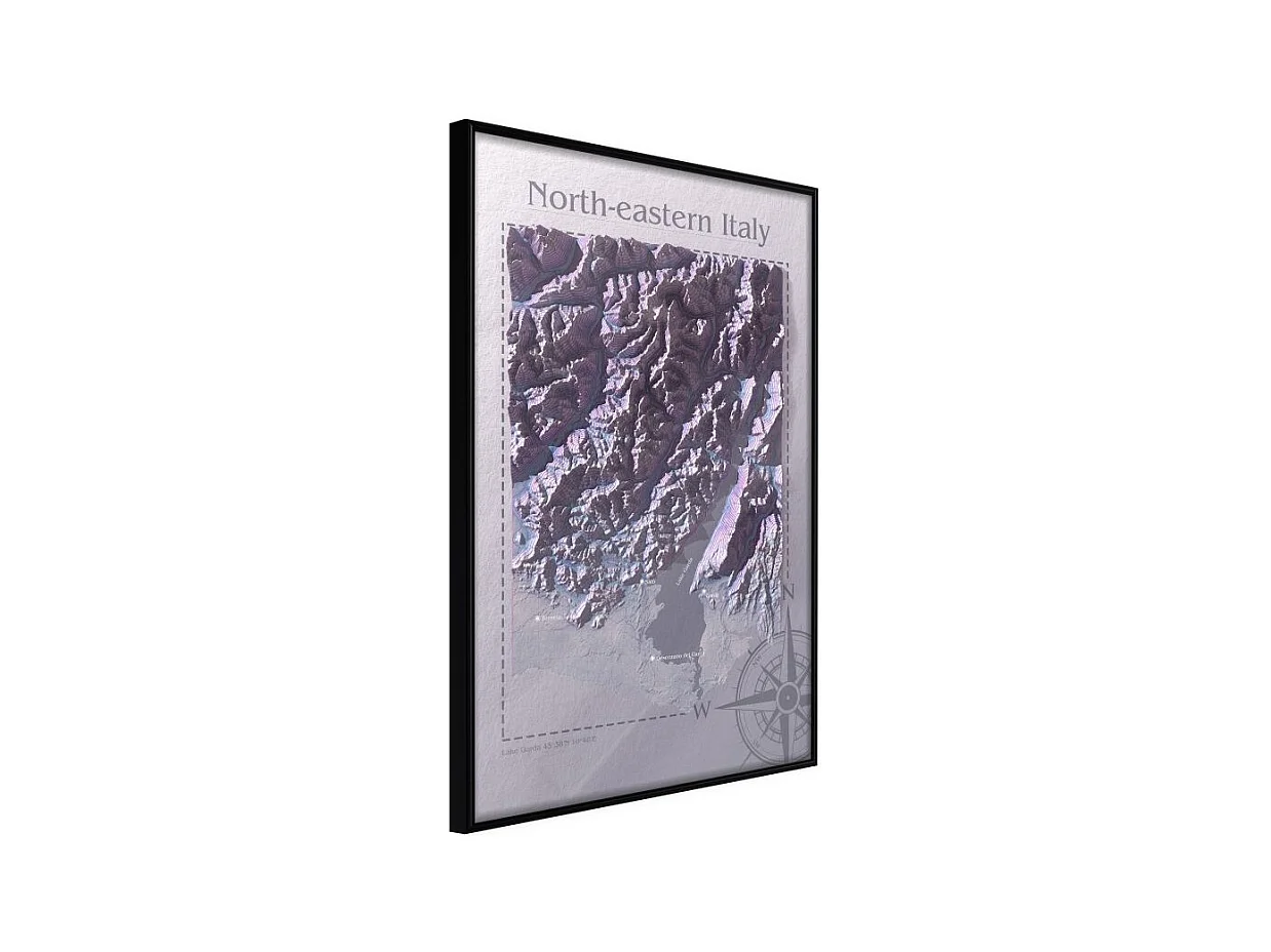 Affiche Murale Encadrée "Raised Relief Map North-Eastern Italy" 30 x 42 cm Noir