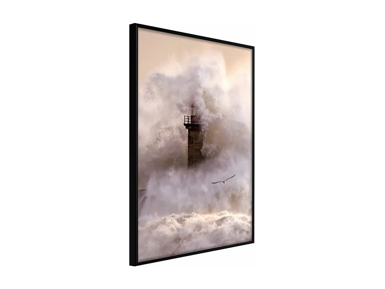 Affiche Murale Encadrée "Lighthouse During a Storm" 21 x 30 cm Noir