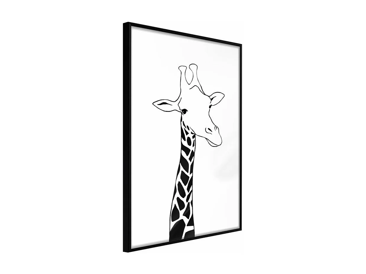 Affiche Murale Encadrée "Black and White Giraffe" 40 x 60 cm Noir