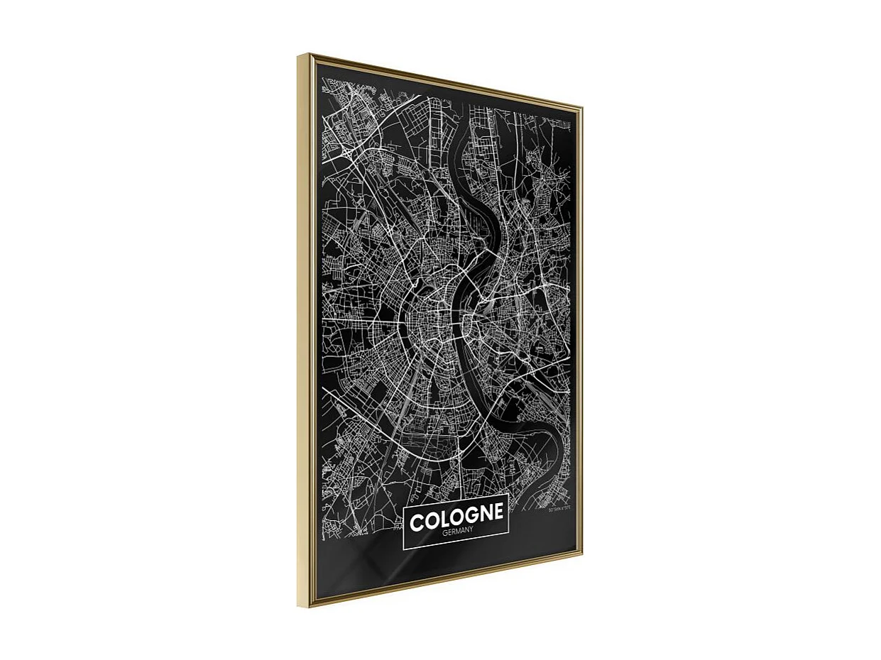 Affiche Murale Encadrée "City Map Cologne Dark" 40 x 60 cm Or