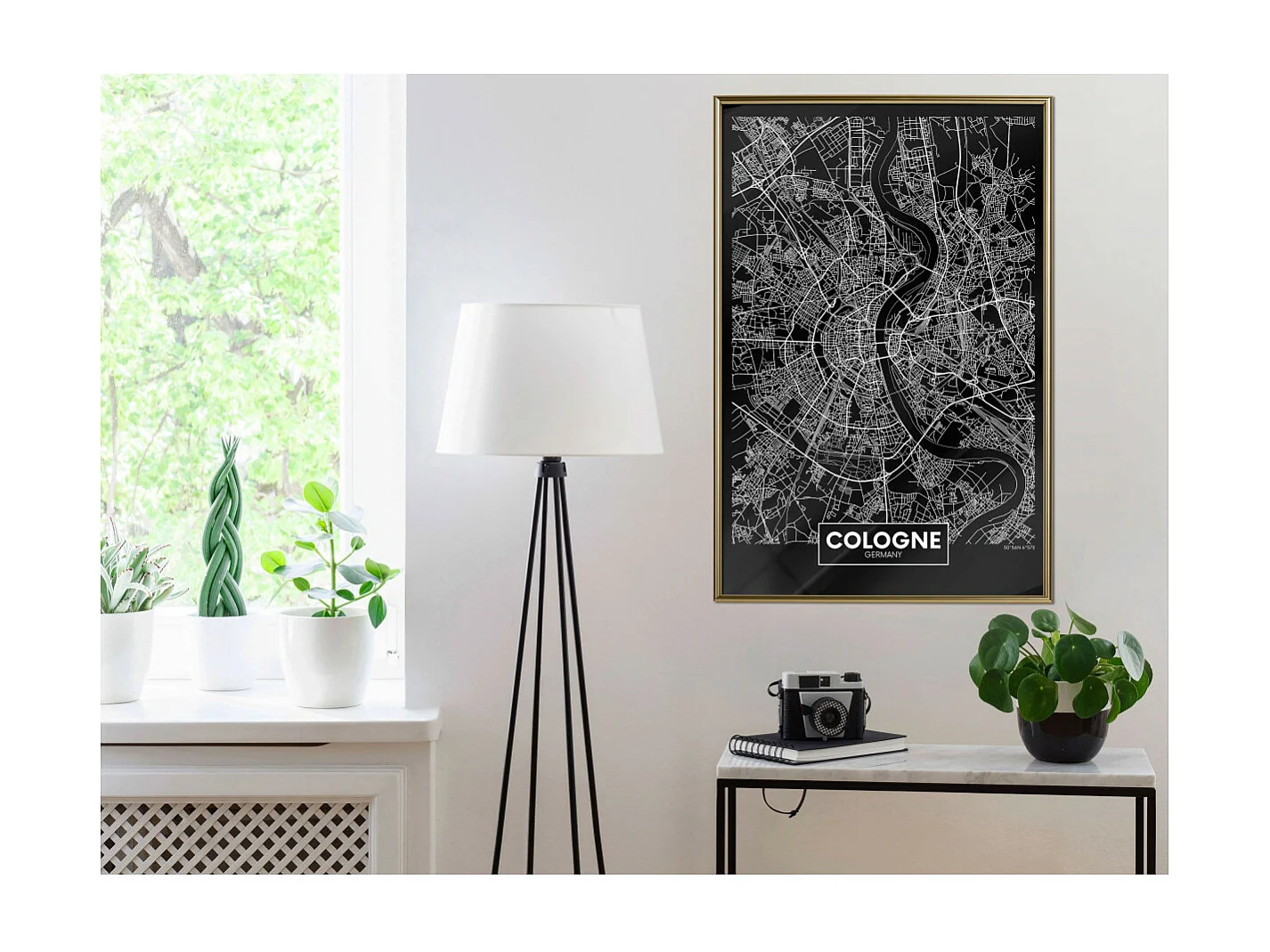 Affiche Murale Encadrée "City Map Cologne Dark" 40 x 60 cm Or