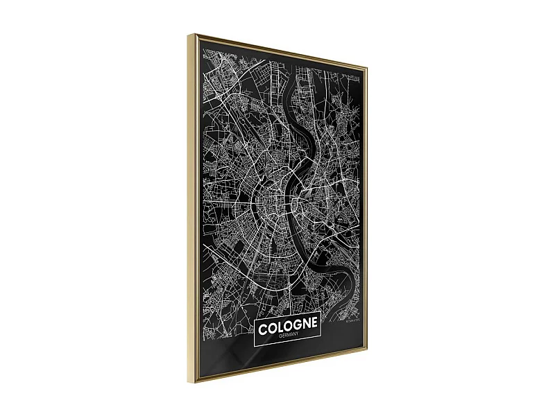 Affiche Murale Encadrée "City Map Cologne Dark" 40 x 60 cm Or